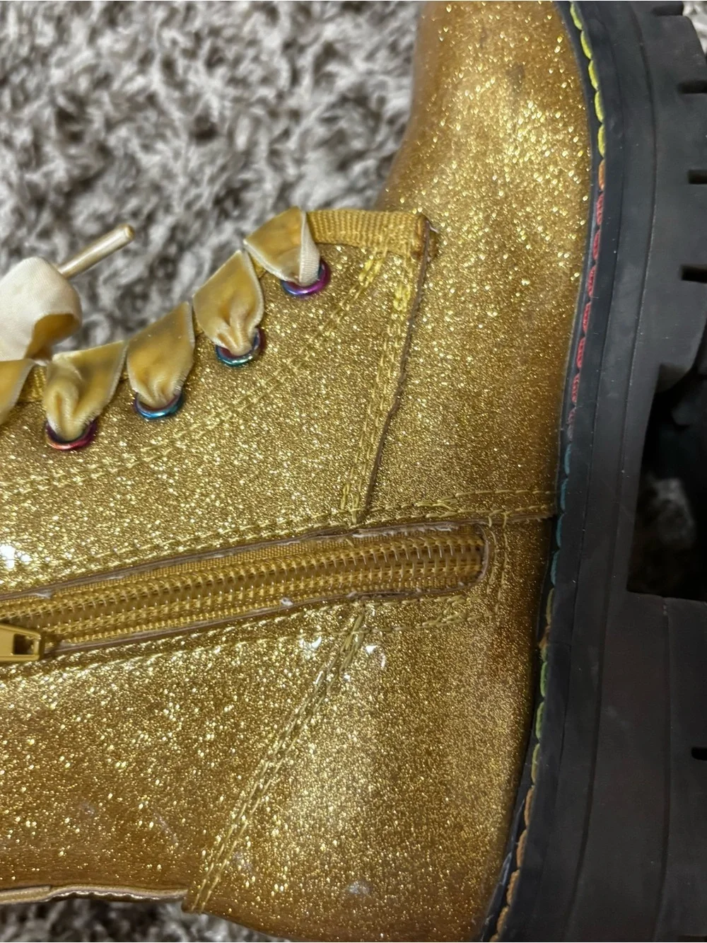 Dream Pairs gold glitter side zipper high top boots girls kids size 12